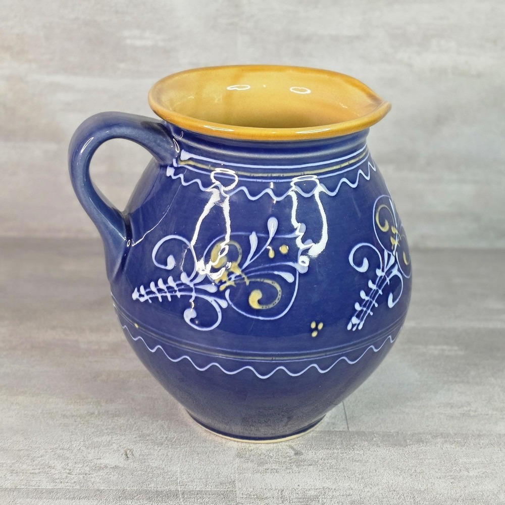 VTG Barakonyi Hungary Pottery Ceramic Pitcher Deep Blue Glazed Danubia Collectio